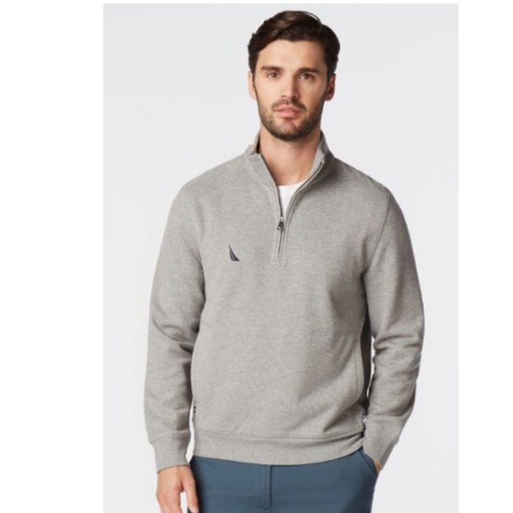 Nautica Men's Large Grey Long Sleeve Pullover Zip Sweatshirt